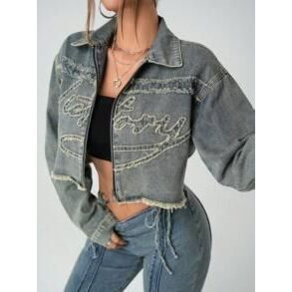 SHEIN Gray Long Sleeve Denim Jacket